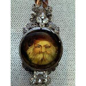 Santa Christmas St. Nicholas Art Necklace Layering Long Vintage Style